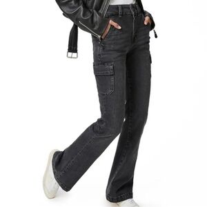 NWT PAIGE Dion High Rise Straight Leg Cargo Jeans in Oblivion Black | Size 28